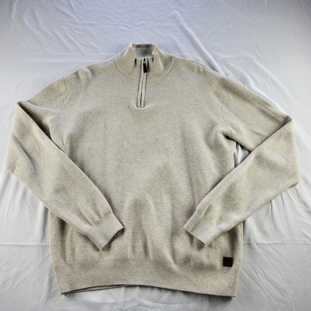 NEXT Men's Sweater Quarter Zip Knit Crewneck Beige XL